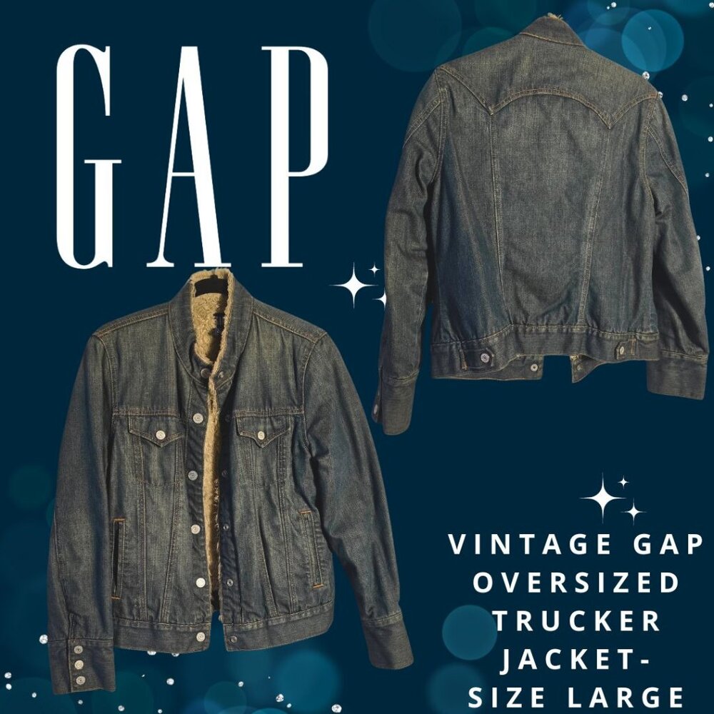 Vintage GAP shearling trucker jacket, size Large